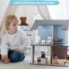 Silipull 5 Pcs 1:12 Scale Wooden Dollhouse Furniture Set White Miniature Wood Bedroom Furniture Wooden Dollhouse Accessories Encourage Creative and Imaginative Play for Kid Miniature Bathroom Kitchen
