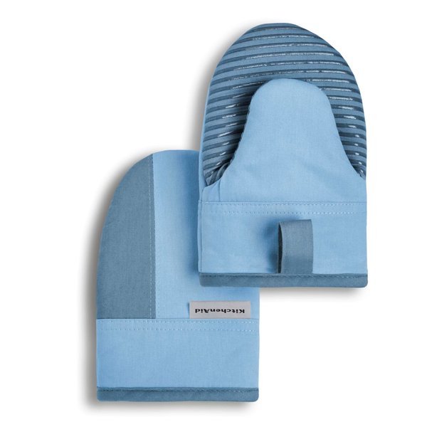 KitchenAid Beacon Two-Tone Non-Slip Mini Oven Mitt Set, Blue Velvet/Blue Heaven, 5.5"x8", 2 Piece