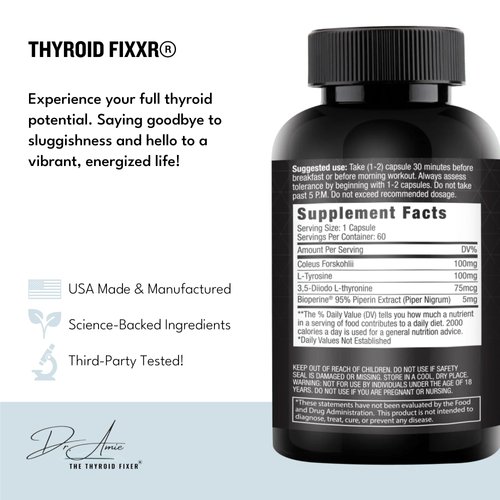 Fixxr Thyroid Support by Dr. Amie | T2 Thyroid Supplement | 30 Day Supply, 60 Capsules