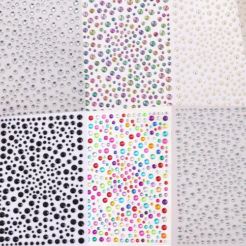 Rhinestone Face Gems 3/4/5/6mm Clear+Colorful Crystal Eye Jewel Mermaid Face Gems Bindis,Self Adhesive Rainbow Makeup Diamonds Face Gems for Women Nail Art Decorations, 6-Pack