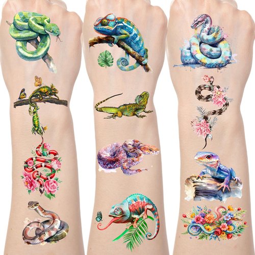 Yoyuspy Reptile Temporary Tattoos Stickers - 200+ Snake Tattoo Temporary Realistic Reptile Party Decorations Animals Lizard Snake Fake Tattoos Gifts Reptile Birthday Party Favors Supplies Prizes