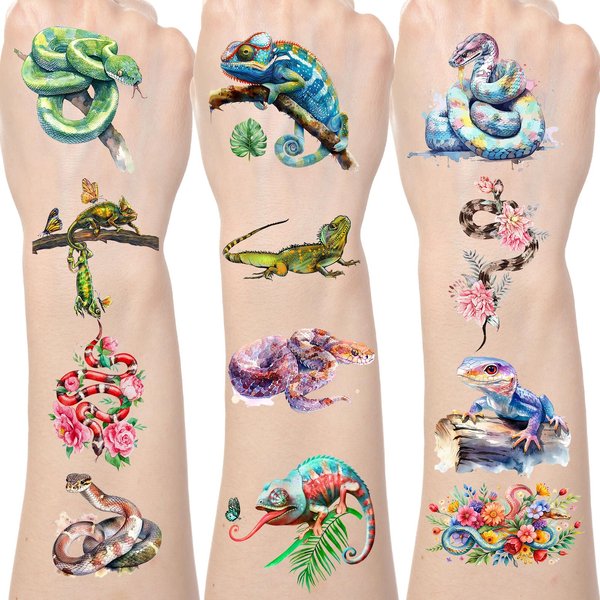Yoyuspy Reptile Temporary Tattoos Stickers - 200+ Snake Tattoo Temporary Realistic Reptile Party Decorations Animals Lizard Snake Fake Tattoos Gifts Reptile Birthday Party Favors Supplies Prizes