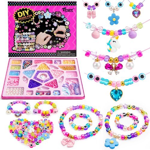 Tomons Charm Bracelet Making Kit for Girls, Beads for Jewelry Making Kit, Arts & Crafts Gift for Ages 3-12, Girls Toys 3 4 5 6 7 8 9 10 Year Girl Birthday Gifts