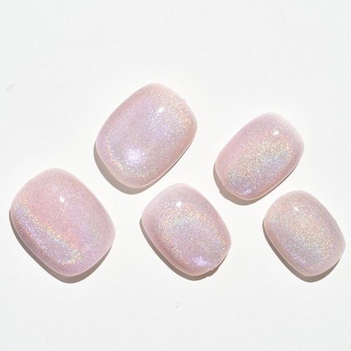 GLAMERMAID Press on Nails Extra Short Squoval, Handmade Rainbow Nude Gel Nails Polish Glue on Nails, 24Pcs Glossy Round Reusable UV Finish Fake Nails Acrylic False Nails Manicure Kits for Women Gift