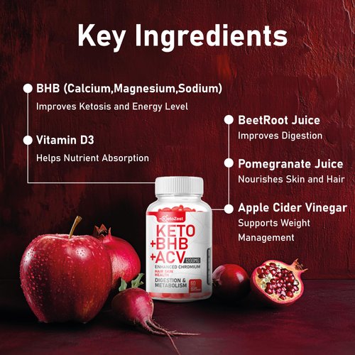 Organic Keto ACV BHB Gummies - Apple Cider Vinegar with The Mother Supplement - Vitamin D3 Zinc Beetroot Pomegranate Chromium Beta Hydroxybutyrate - Vegan Sugar Gluten Free for Men Women