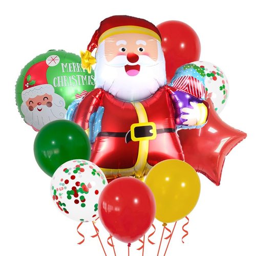 Christmas Balloons Set, Christmas Theme Party Decorations, Santa Claus Balloon, Star Balloons, Merry Christmas Party Supplies, Christmas Printed Round Balloon (B)