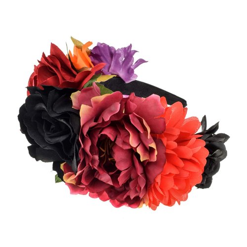 Vividsun rose Flower Crown Day of The Dead Floral Crown (black red orange)