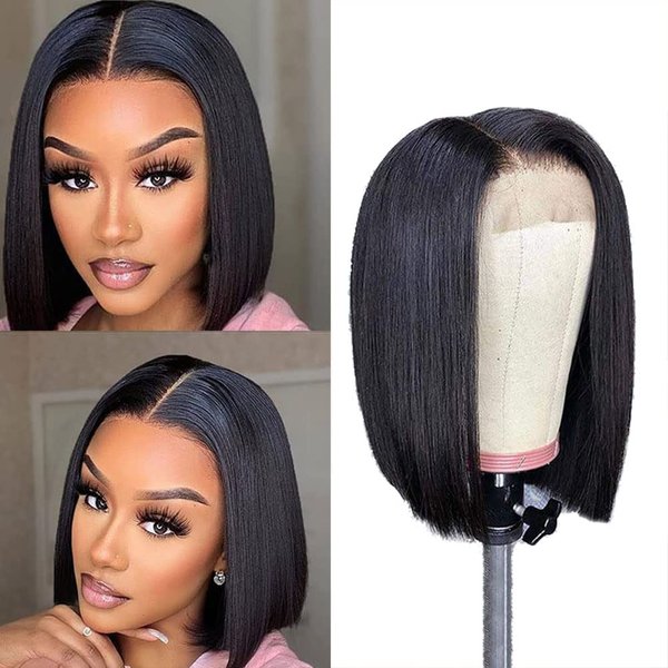 MMFZPHEIR Bob Wig Human Hair 13x4 Lace Frontal Wig Brazilian Straight Human Hair Wigs 150% Density Pre Plucked Short Bob Wig Human Hair For Women 10 Inch Natural Color