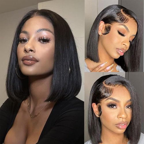 X-TRESS 12 Inch Short Bob Lace Front Wigs Human Hair 13x4 Transparent Lace Front Wigs Human Hair Pre-plucked Tiny Knots Glueless Straight Bob Wigs for Black Women Human Hair