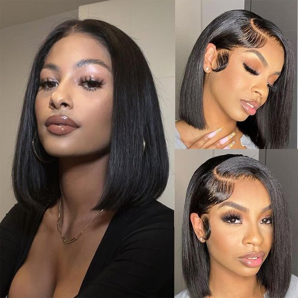 X-TRESS 12 Inch Short Bob Lace Front Wigs Human Hair 13x4 Transparent Lace Front Wigs Human Hair Pre-plucked Tiny Knots Glueless Straight Bob Wigs for Black Women Human Hair