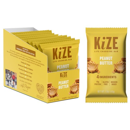 KiZE Energy Peanut Butter High Protein Snack Bars, 10 Count, 10g Grass-Fed Whey Protein, Gluten Free, Non-GMO, Soy Free, Mission Based, Made in USA