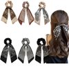 Bandana Hair Scrunchies with Ribbon Bow Scarf Scrunchies for Women, Elegant Floral Hair Ties Plaid Scarf Scrunchies (6 PCS Double Layer)
