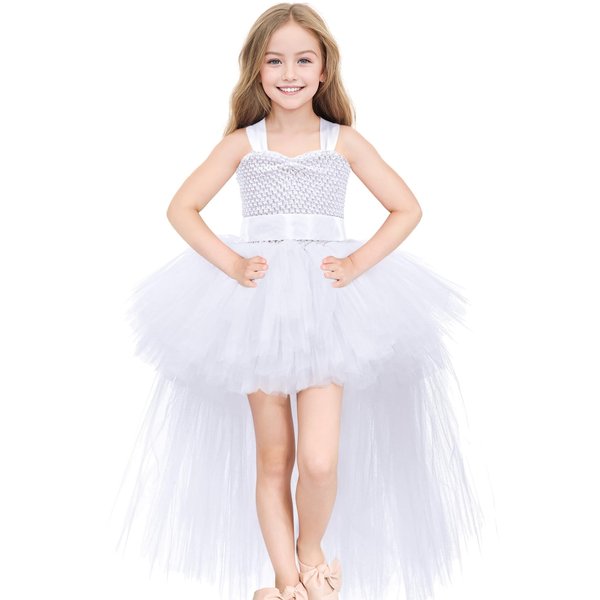 White Christmas Tutu Dress for Girls Tulle Dresses Fairy Princess Dress up for Kids Toddler Little Girl Birthday Party Outfit Size 3-4