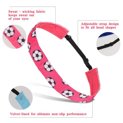 5 Pcs Soccer Headband for Girls Adjustable Football Hairband Non-Slip Soccer Headband for Girl Sport, Soccer Team Headbands Soccer Hair Bands Sports Headbands(White,Black,Rose Red,Blue,Light Blue)