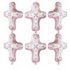 Pink Baptism Cross Balloons For Holy Communion, God Bless Christening Confirmation Easter Party Decorations Kids Boys Girls Party Supplies Baby Shower, 6 Cross Helium Mylar Foil Balloons with Ribbon
