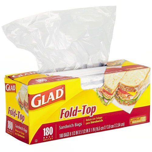 Glad Sandwich Bags, Fold Top, 180 bags