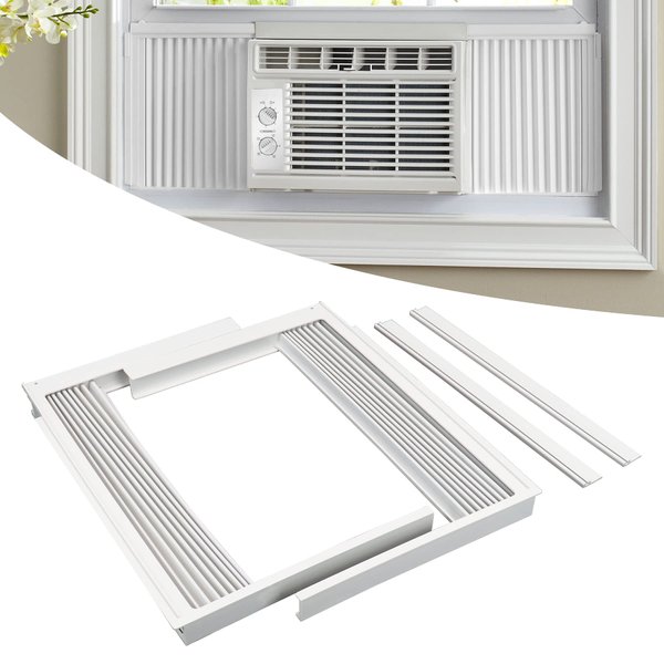 Forestchill Window Air Conditioner Side Panel with frame, Room AC Accordion Filler Curtain Kit Replacement, Include Window AC Side Panels & Frames (White, Fit 10,000 BTU Units)