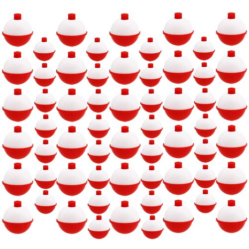 Woozettn 60 Pcs Fishing Float,Hard ABS Fishing Bobber Bulk,Push Button Round Buoy Floats for Fishing Tackle Accessories,1/1.5 Inch