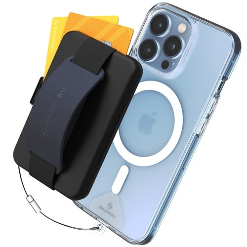Sinjimoru for MagSafe Wallet, Secure Hard Lock Magnetic Card Holder as a MagSafe Stand and MagSafe Grip for iPhone 16 15 14 13 12. M-Card Zip Navy