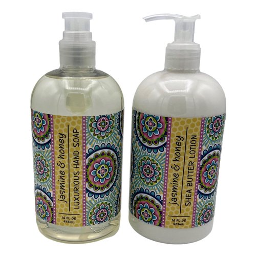 Greenwich Bay Trading Co, Jasmine and Honey Hand Soap and Shea Butter Lotion Set, 16 Ounces Each