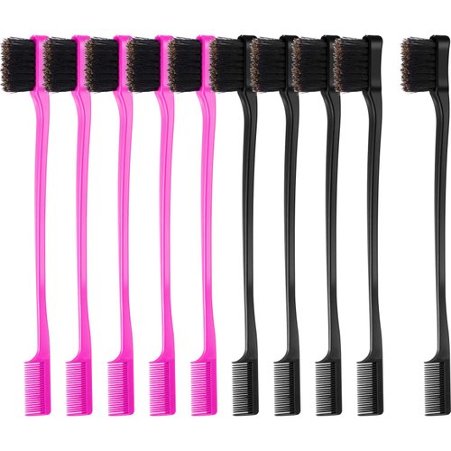 BBTO 2 In 1 Double Sided Hair Edges Brushes and Combs Combo Pack - Smooth Grooming and Edge Control (Rose and Black)