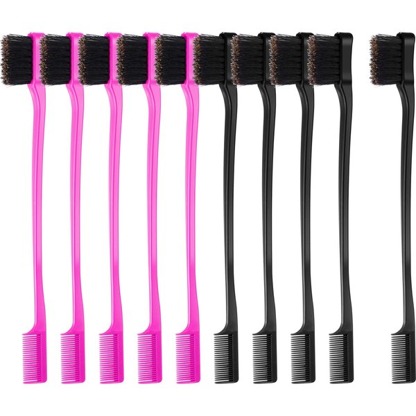 BBTO 2 In 1 Double Sided Hair Edges Brushes and Combs Combo Pack - Smooth Grooming and Edge Control (Rose and Black)
