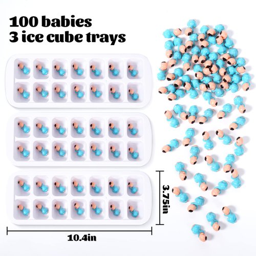 My Water Broke Baby Shower Game with 100 Mini Plastic Babies, 3 Ice Cube Trays, for Party Decorations Baby Shower Games (Blue)