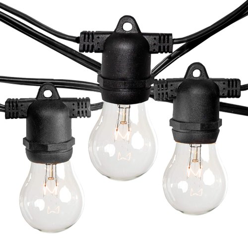 Hometown Evolution, Inc. E26 Commercial String Lights with 16 Gauge Wire (50 Foot 25 Socket, A15 15 Watt Clear Bulbs)