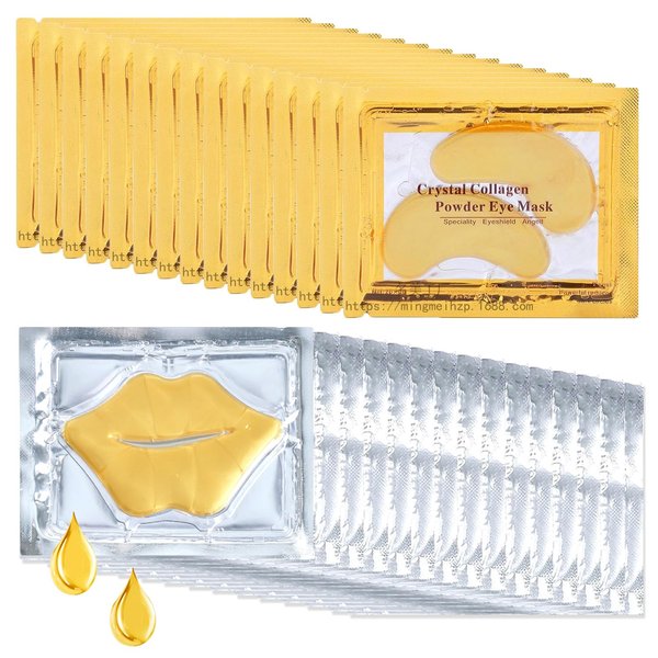 30 Pairs 24K Gold Eye Masks & Collagen Lip Masks, Crystal Collagen Eye Patches for Puffy Eyes, Dark Circles, Reducing Fine Lines, Cooling Collagen Skin Care Eye Masks for Men Women