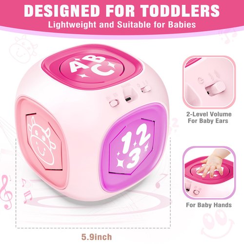 Musical Learning Toys for 1+ Year Old Girl, Bilingual Early Learning Educational Cube with Light & Sound, Baby Girl Toys 12-18 Month, Christmas Birthday Gifts for Toddler Girl 1-2 Year Old