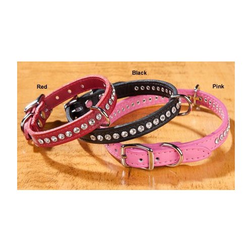 OmniPet Signature Leather Crystal and Leather Dog Collar, 16", Red