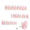 SINHOT Y2K Press on Nails Medium Almond Fake Nails with Glue Pink False Nails Stiletto Nails 3D Design Bowknot Ballerina Acrylic Nails 24pcs