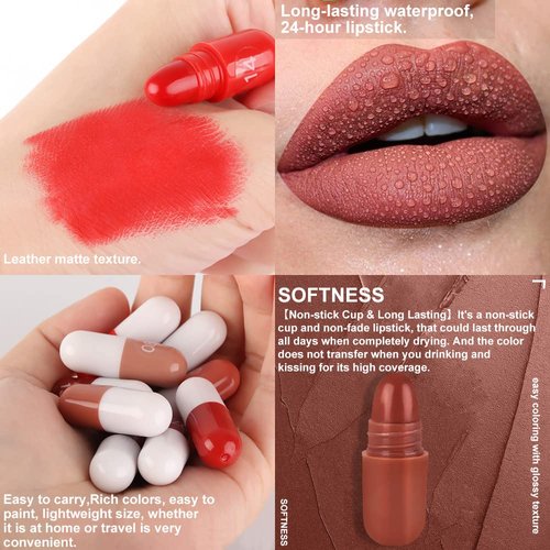 BINGBRUSH 18Pcs Mini Capsule Makeup Lipstick Pills, Long Lasting Lip Stain Set Lápiz Labial Rojo Women Red Lipsticks Cute Lip Stick Purse Set Labiales Matte Larga Duracion 24