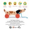 Mentari Toys - Puppy on Wheels - Walk-A-Long Wooden Dog Pull Toy for Toddlers - Natural Wood Toy with Pull Chord, 4 Wheels, Rotating Ears - Enhances Motor Skills - Fosters Imaginative Play - Age 18M+