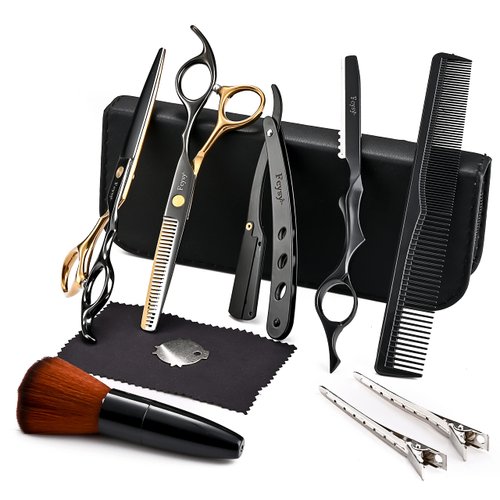 Professional Hair Shears Thinning Scissors Set, Fcysy Barber Shears Hair Cutting Scissors Kit, Hairdresser Texturizing Scissors Hair Trimming Scissors Barber Straight Edge Razor Salon Supplies