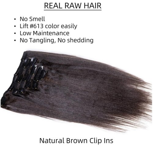 Last 5 Years Raw Light Yaki Straight Clip in Hair Extensions Natural Brown Real Human Hair Clip Ins Extensions For Black Women 12 Inch Relaxed Straight Italian Yaki Hair 120g 7 Pieces