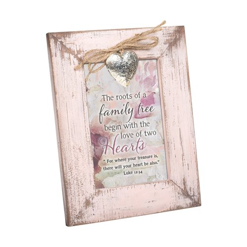 Cottage Garden Family Tree Begins Two Heart Blush Pink Distressed Locket Easel Back Picture Frame
