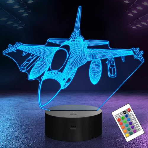 OkiyiD Airplane Model Gifts for Boys Men Pilot, 16 Colors Airplane Night Light for Aviation Lovers Room Decor, F-16 Fighting Falcon Jet Plane 3D Illusion Lamp for Kids Xmas Gifts