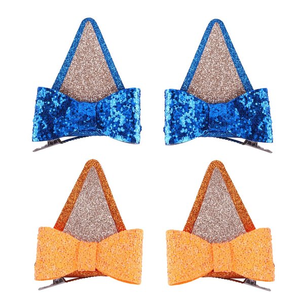 Jawfait 2 Pairs Blue Ears Hair Clips for Girls Kids, Adorable Bow Hair Barrettes Accessories, Themed Birthday Parties Decorations Halloween Dog Costumes Cartoon Character DressUp (Blue & Orange)