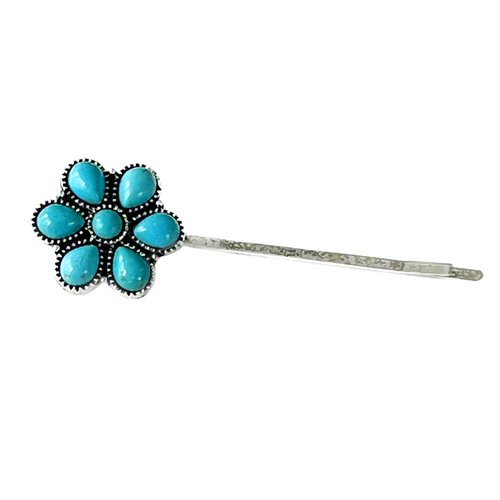 TMUSIBEN Hair Clips for Women and Girls Three Colors Turquoise Beige and Pink with Metal Bohemian Conch Squash Blossom Western Cowgirl Retro Ethnic Style Wedding Hair Accessory (turquoise)