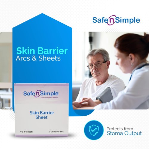 Safe n' Simple Skin Barrier Sheets - 4" x 4" Individually Wrapped Packets - Protective Stoma Skin Barrier Sheet - Hydrocolloid Medical Ostomy Barrier Sheet - Skin Adhesive Sheets for Ostomy Protection