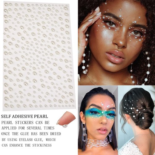 1250 Pcs Self Adhesive Rhinestones Pearl for Makeup Face Gems Eyes 16 Colors Rainbow Rhinestones Face Jewels Stick on Pearls Stickers, Hair Pearl Nail Makeup DIY Decorations