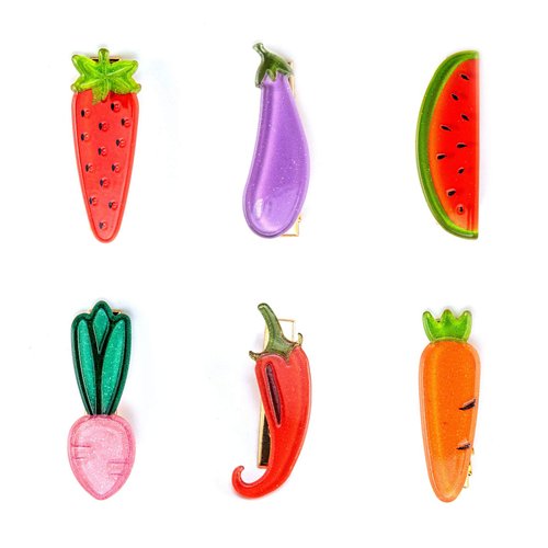 Hair Clips, Cute Hair Accessories Alligator Clips Bobby Pins, Kawaii Acrylic Barrettes with Metal Clips and Gift Box （6 Pack Fruit)