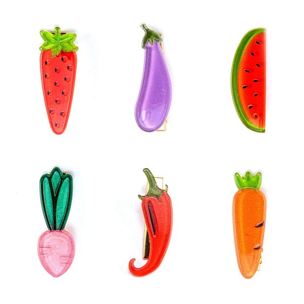 Hair Clips, Cute Hair Accessories Alligator Clips Bobby Pins, Kawaii Acrylic Barrettes with Metal Clips and Gift Box （6 Pack Fruit)
