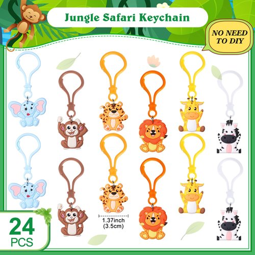 Jadive 24 Pcs Jungle Animal Keychains Safari Party Favors Birthday Decorations Cute Animal Ornament Pendant for Christmas Boy Girl Gift Reward Goodie Bag Fillers Baby Shower Supplies
