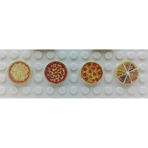 Set of 6 Custom Stickers Food Restaurant City Building Bricks Pizza Pie Toys Custom MOC Town Box Tiles 2x2x2 & Round 2x2 Great Gift idea for Kids Ages 4+ Plastic