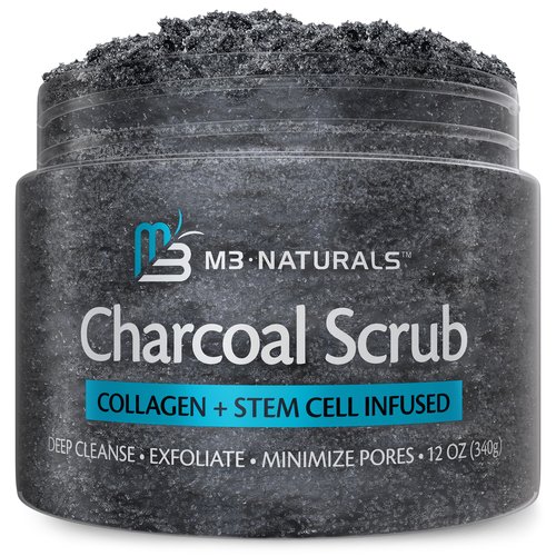 Charcoal Scrub Face Foot &amp; Body Exfoliator Infused with Collagen and Stem Cell Natural Exfoliatin...