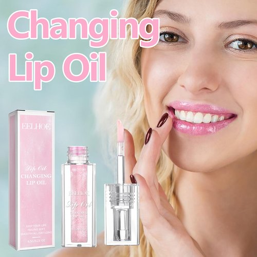 Magic Color Changing Lip Oil V2, Big Brush Moisturizing Lip Glow Oil, Hydrating Lip Gloss Warm Change Moisturizing Lip Gloss, Long Lasting & Nourishing Lip Glow Oil Non-sticky Primer Lip Tint (Pink)