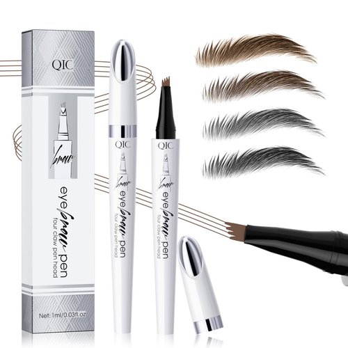 2024 New Magic Eyebrow Microblading Pen, 4-Tipped 3D Waterproof Microblading Eyebrow Pencil Contouring Pen, Natural Long-Lasting Fine Stroke (Dark Brown)