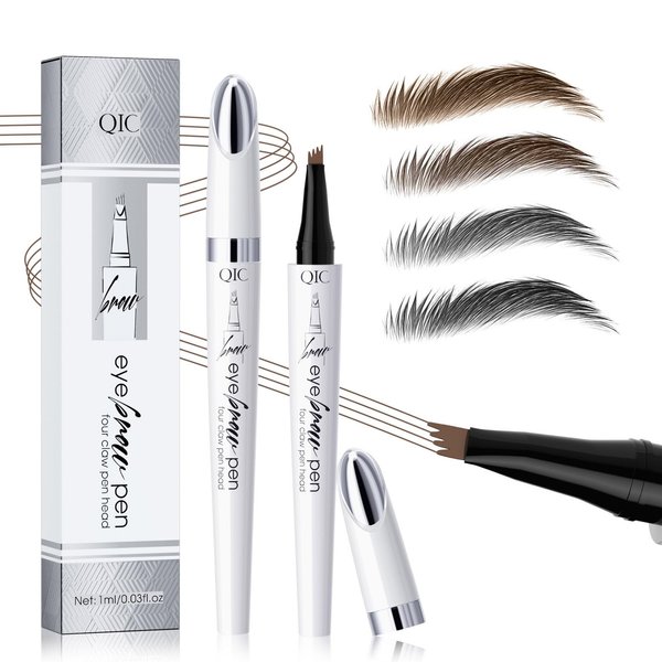 2024 New Magic Eyebrow Microblading Pen, 4-Tipped 3D Waterproof Microblading Eyebrow Pencil Contouring Pen, Natural Long-Lasting Fine Stroke (Dark Brown)